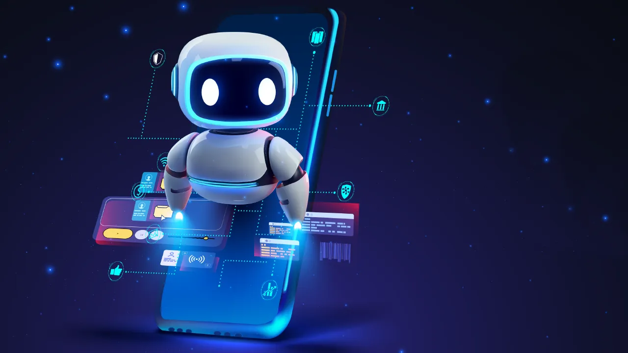 KI-gestützter Telefonservice — symbolische Illustration eines freundlichen KI-Assistenten